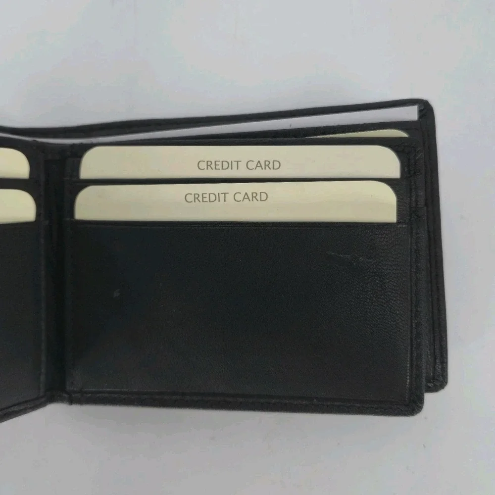 Royal Class Men's Black Genuine Leather Trifold Wallet 8 Card Slots Boxed 4.5 In
